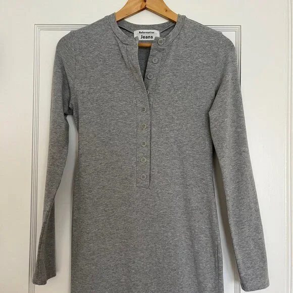 Reformation Henley Long Sleeve Cotton Dress | Size XS - Picture 4 of 8